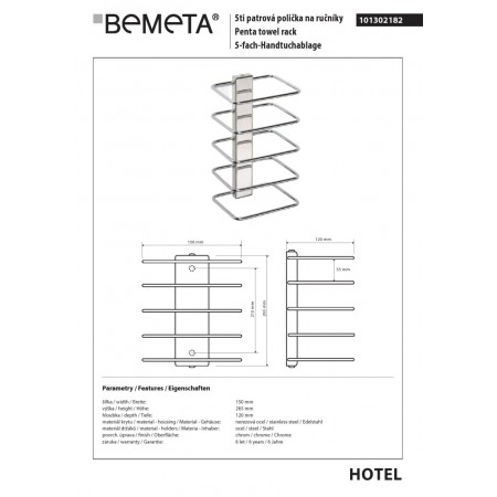 Bemeta Wieszak na ręczniki 5-poziomowy kwadratowy 101302182