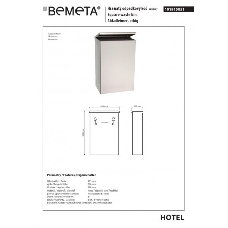 Bemeta Kosz na śmieci 6L - wiszący połysk 101915051