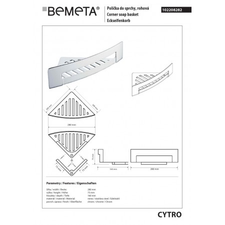 Bemeta CYTRO Narożna półka prysznicowa 102208282