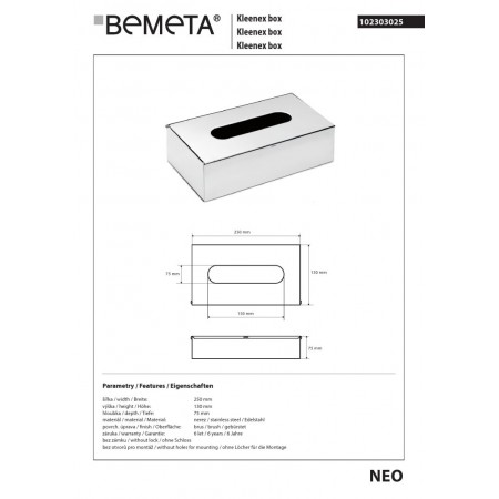 Bemeta Pudełko na chusteczki higieniczne stal nierdzewna 102303025