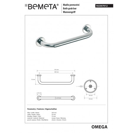 Bemeta OMEGA Poręcz prosta 300 mm 102307012