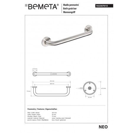 Bemeta NEO uchwyt wannowy 300 mm 102307015