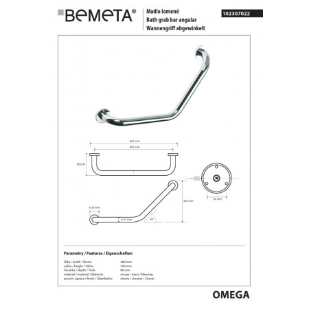 Bemeta OMEGA uchwyt wannowy profilowany 102307022