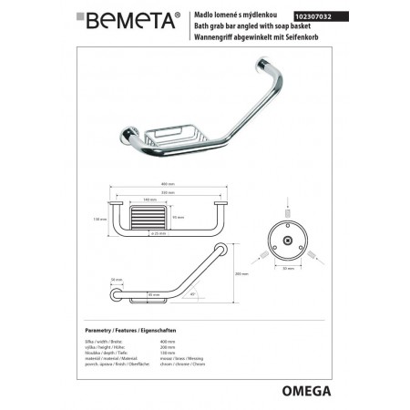 Bemeta OMEGA Uchwyt kątowy z mydelniczką 102307032