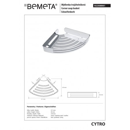 Bemeta CYTRO mydelniczka narożnikowa ażurowa stal nierdzewna błyszcząca 102308061