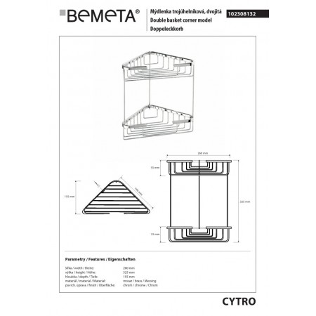 Bemeta CYTRO podwójna mydelniczka ażurowa narożnikowa błyszcząca 102308132