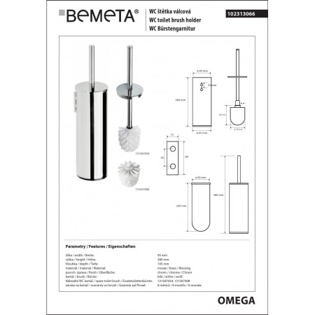 Bemeta OMEGA szczotka wc wolnostojąca/do montażu naściennego 102313066