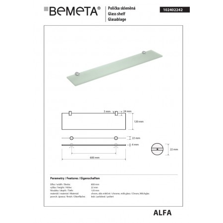 Bemeta ALFA Półka szklana 102402242$K