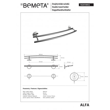 Bemeta ALFA podwójny wieszak na ręczniki 102410052$K