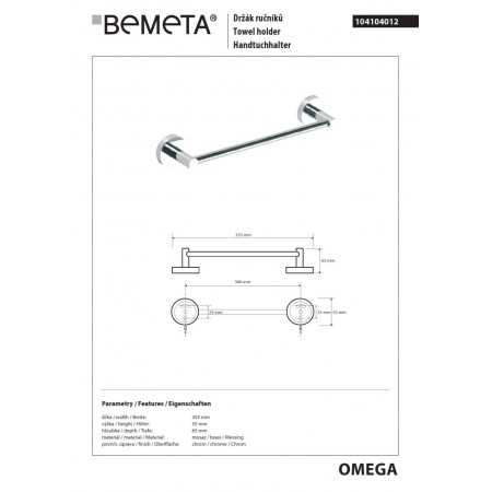 Bemeta OMEGA wieszak na ręczniki 300 mm 104104012