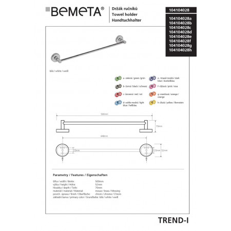 Bemeta TREND-I Wieszak na ręczniki 450 mm czerwony 104104028c