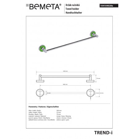 Bemeta TREND-I Wieszak na ręczniki 450 mm zielony 104104028a