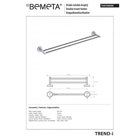 Bemeta TREND-I Podwójny wieszak na ręczniki 104104058$K