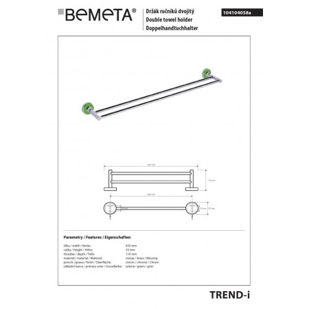 Bemeta TREND-I Podwójny wieszak na ręczniki zielony 104104058a$K