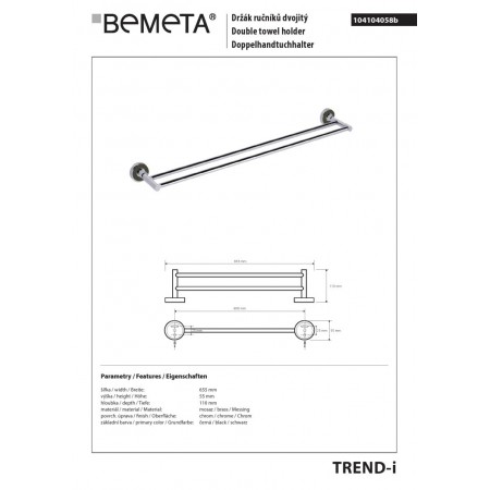 Bemeta TREND-I Podwójny wieszak na ręczniki czarny 104104058b$K