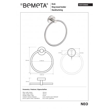 Bemeta NEO Wieszak na ręcznik koło 104104065