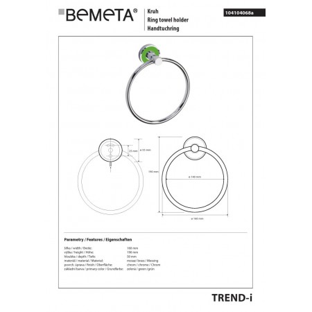 Bemeta TREND-I Ring wieszak na ręcznik zielony 104104068a