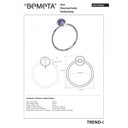 Bemeta TREND-I Ring wieszak na ręcznik granatowy 104104068e