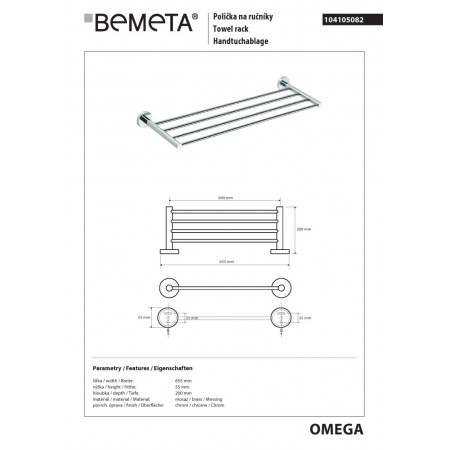 Bemeta OMEGA Wieszak na ręczniki 600 mm 104105082$K