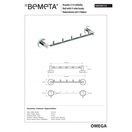 Bemeta OMEGA Wieszak 5-hakowy 104105112