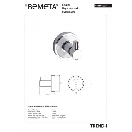 Bemeta TREND-I Wieszak pojedynczy 104106028