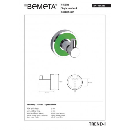 Bemeta TREND-I Wieszak pojedynczy zielony 104106028a