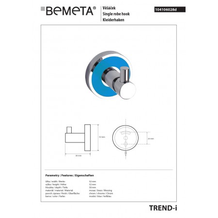 Bemeta TREND-I Wieszak pojedynczy jasnoniebieski 104106028d