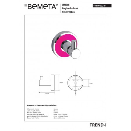 Bemeta TREND-I Wieszak pojedynczy różowy 104106028f