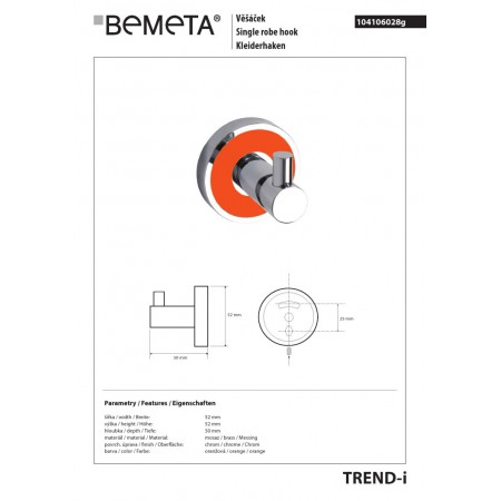 Bemeta TREND-I Wieszak pojedynczy pomarańczowy 104106028g