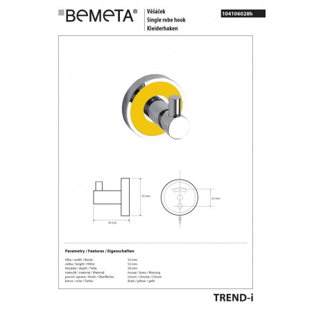 Bemeta TREND-I Wieszak pojedynczy żółty 104106028h