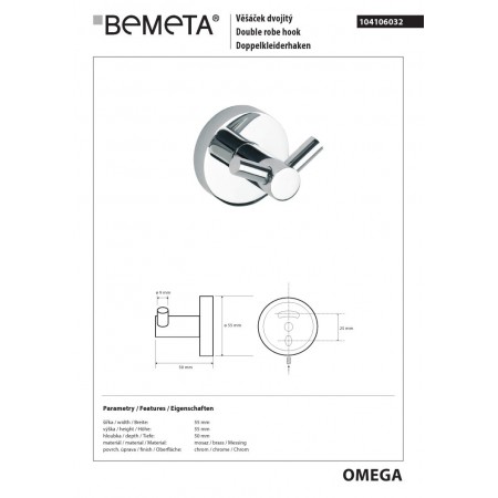 Bemeta OMEGA Wieszak podwójny 104106032