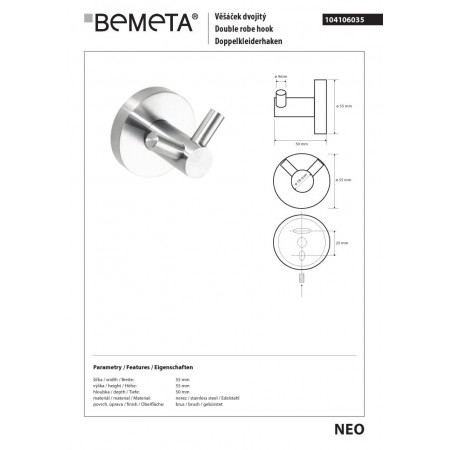 Bemeta NEO Wieszak podwójny 104106035