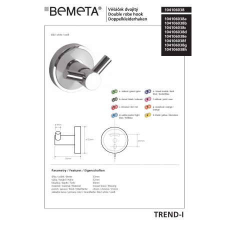 Bemeta TREND-I Wieszak podwójny różowy 104106038f