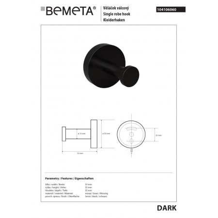 Bemeta DARK Wieszak pojedynczy 104106060