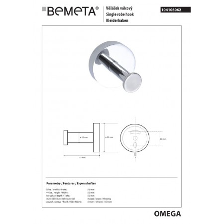 Bemeta OMEGA Wieszak pojedynczy 104106062