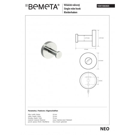 Bemeta NEO pojedynczy Wieszak 104106065