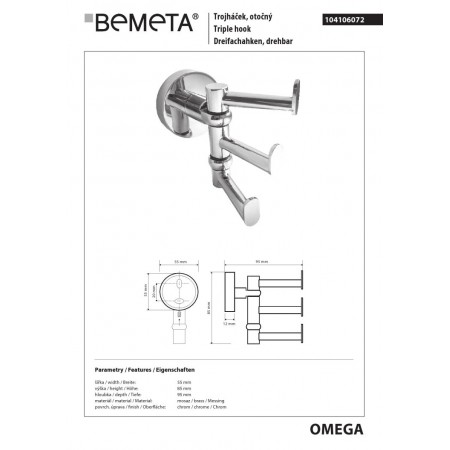 Bemeta OMEGA Wieszaczek Potrójny Obrotowy 104106072