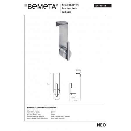 Bemeta NEO Wieszak na drzwi 104106153