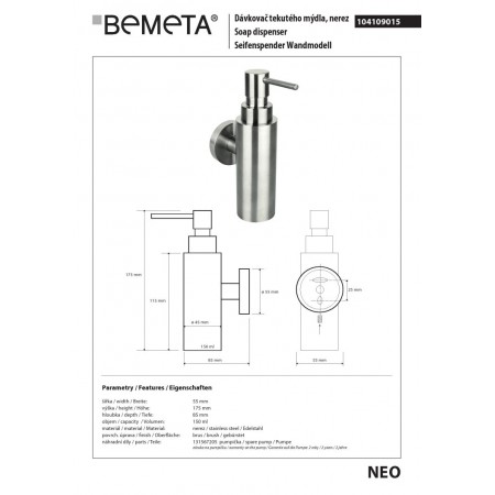 Bemeta NEO Dozownik mydła 150 ml 104109015