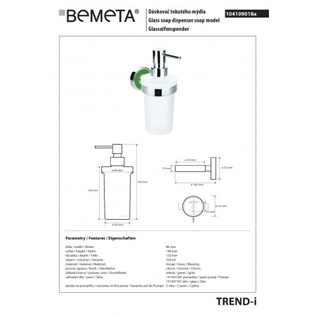 Bemeta TREND-I Dozownik mydła 230 ml zielony 104109018a