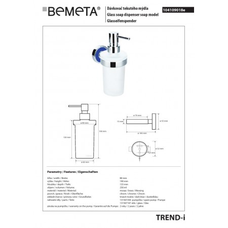 Bemeta TREND-I Dozownik mydła 230 ml granatowy 104109018e