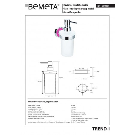 Bemeta TREND-I Dozownik mydła 230 ml różowy 104109018f