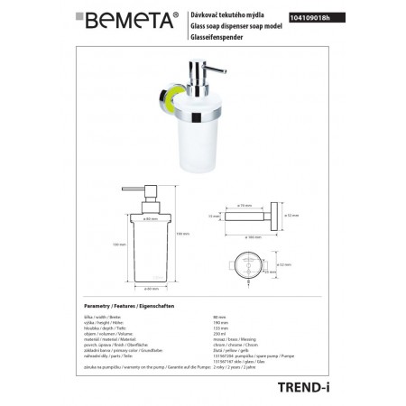 Bemeta TREND-I Dozownik mydła 230 ml żółty 104109018h