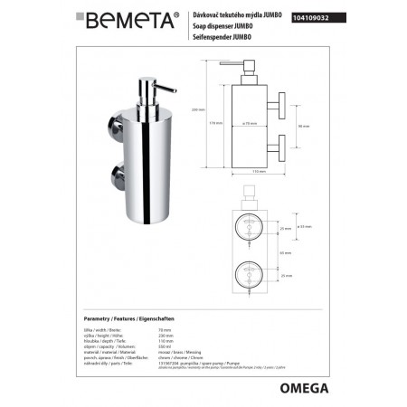 Bemeta OMEGA Dozownik mydła 550 ml 104109032