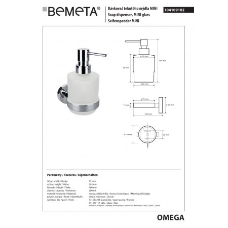 Bemeta OMEGA Dozownik mydła 200 ml 104109102