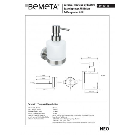 Bemeta NEO Dozownik mydła 200 ml 104109115