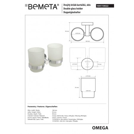 Bemeta OMEGA podwójny kubek na szczoteczki do zębów 104110022