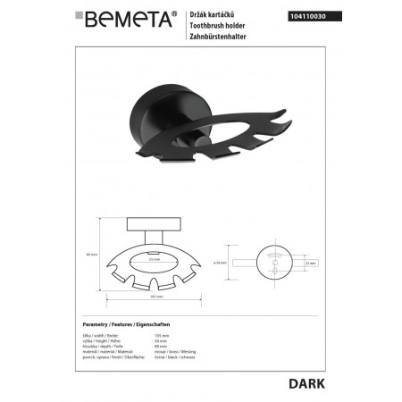 Bemeta DARK uchwyt na szczoteczki 104110030