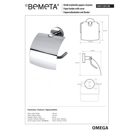 Bemeta OMEGA uchwyt na papier toaletowy z klapką prawy 104112012R