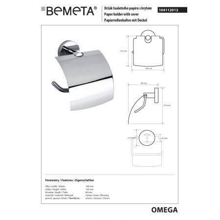 Bemeta OMEGA uchwyt na papier toaletowy z klapką lewy 104112012